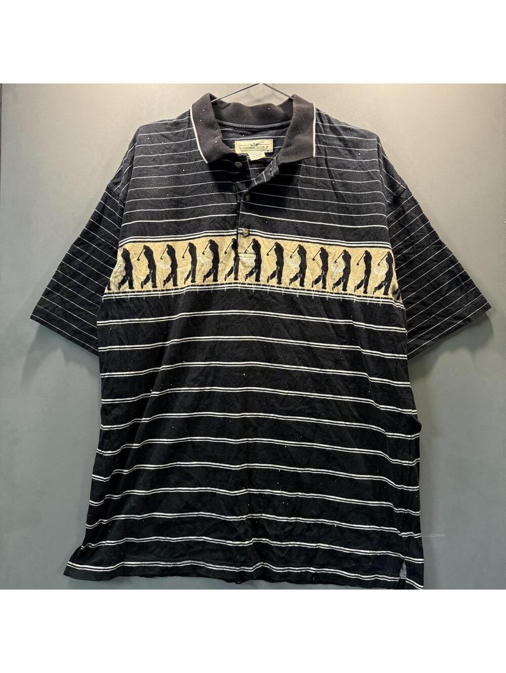 90s Vintage Natural Issue Golf Polo Striped Shirt